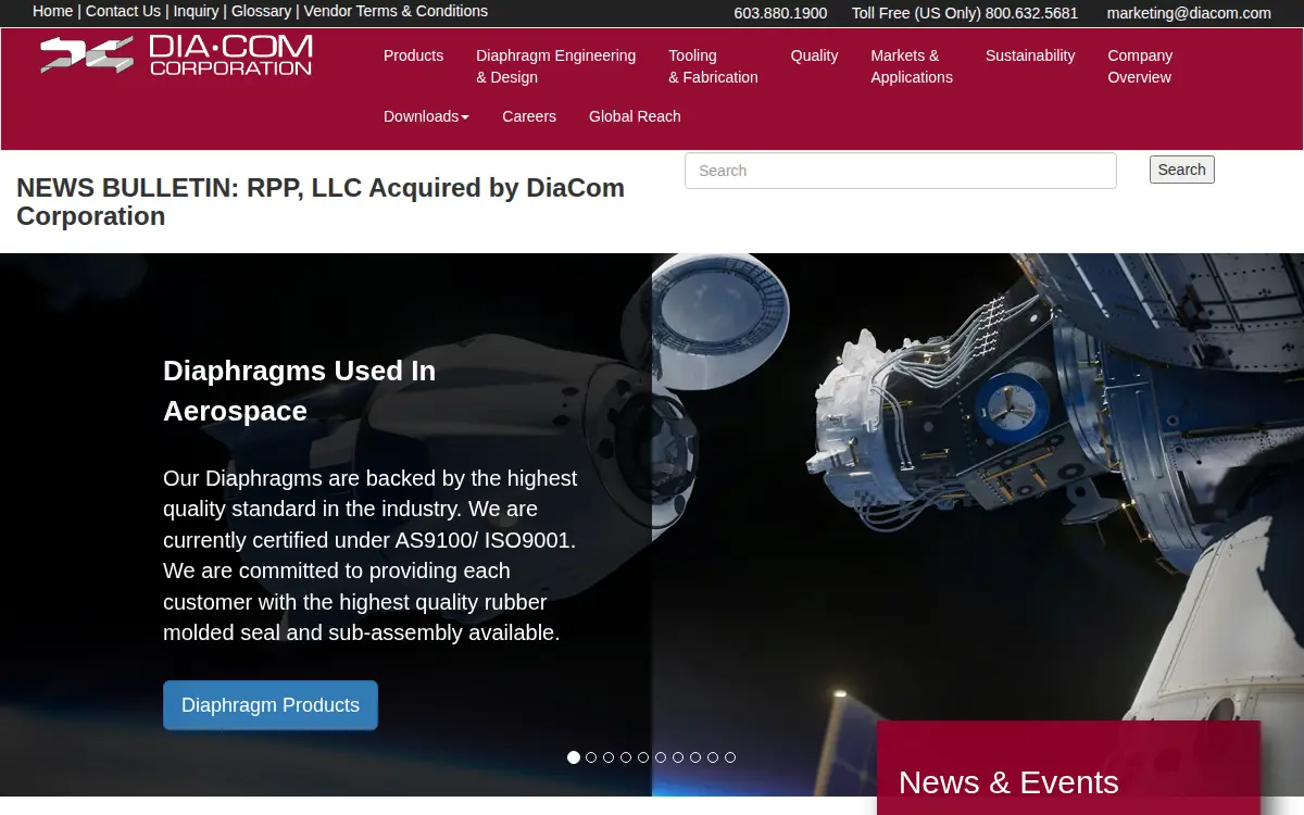 Homepage of Diacom Corporation