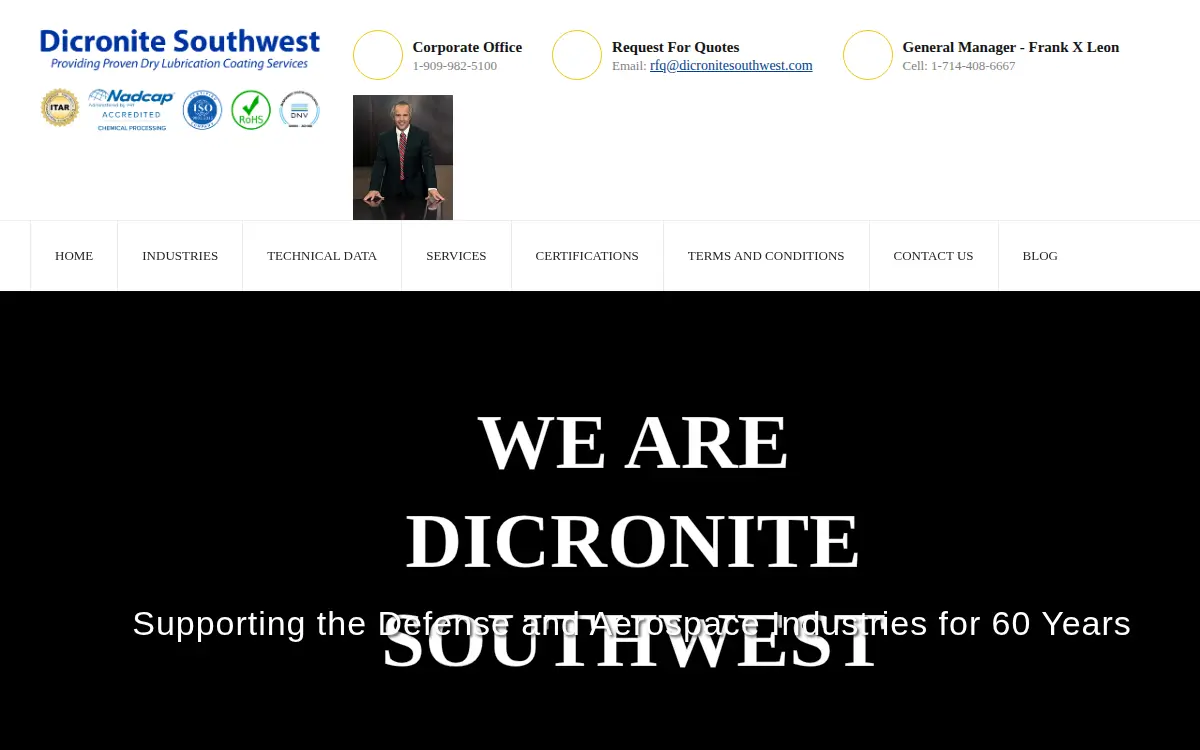 Homepage of Dicronite Southwest, a California Corporation