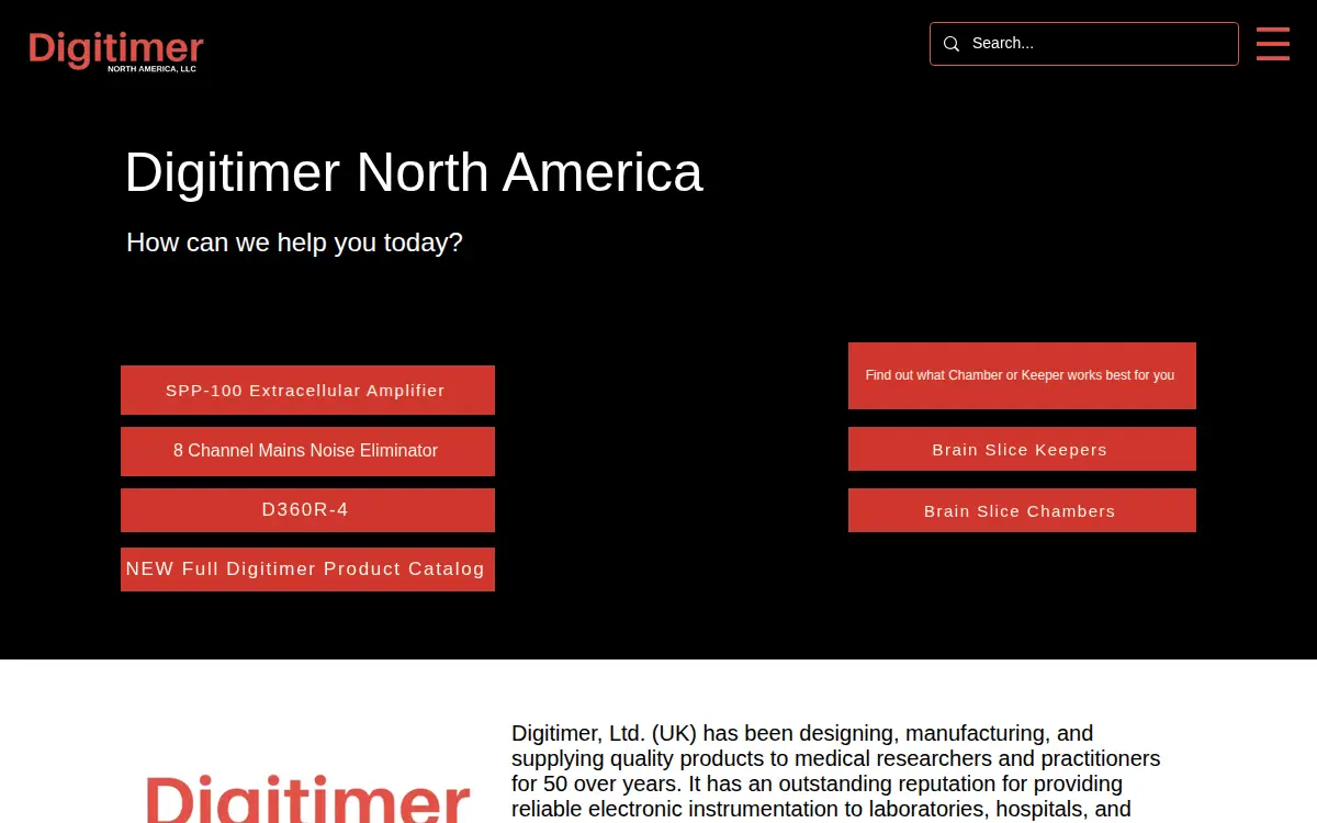 Homepage of Digitimer North America, LLC.