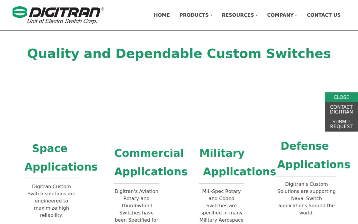 Homepage of Electro Switch CORP.