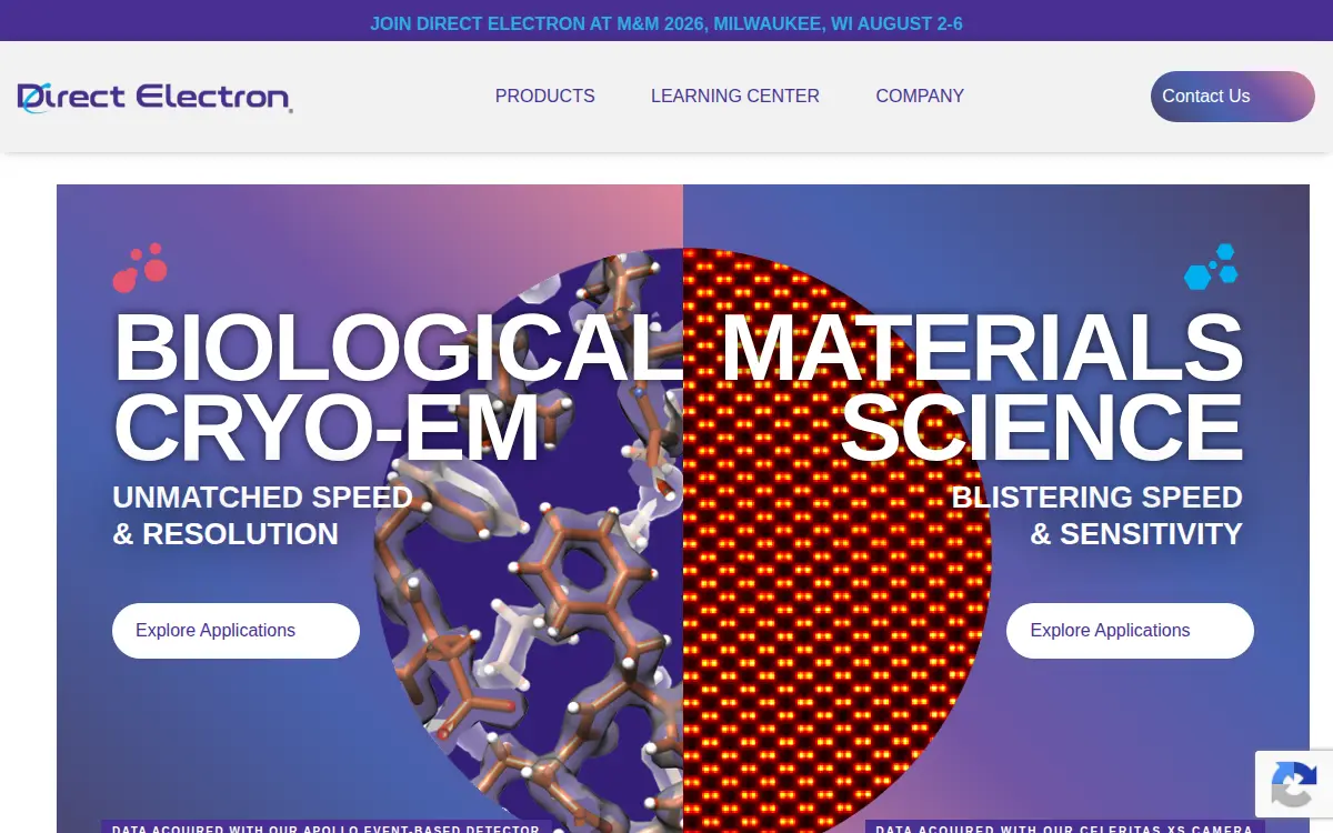 Homepage of Direct Electron, L.p.