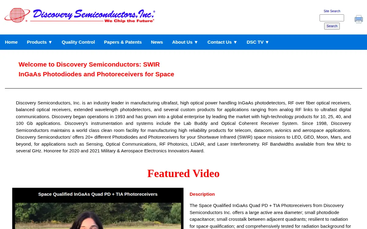 Homepage of Discovery Semiconductors, INC.