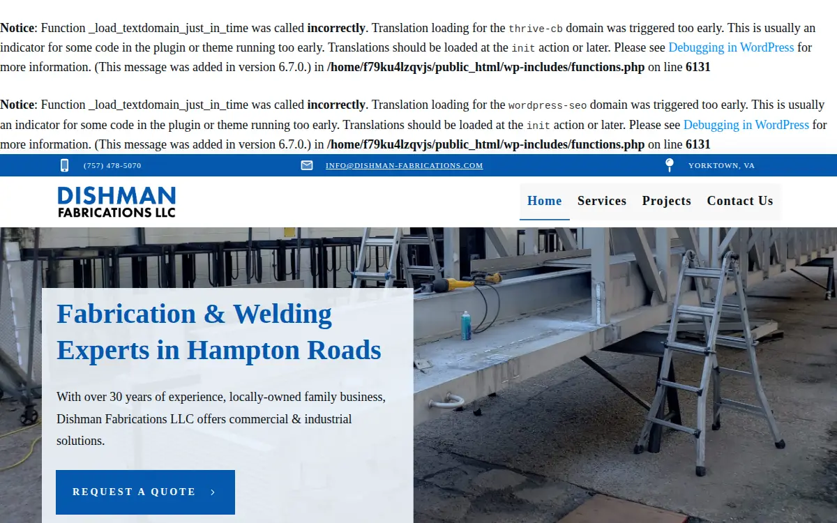 Homepage of Dishman Fabrications LLC