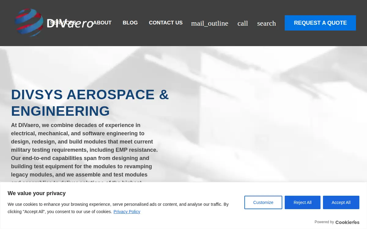 Homepage of Divsys Aerospace & Engineering LLC