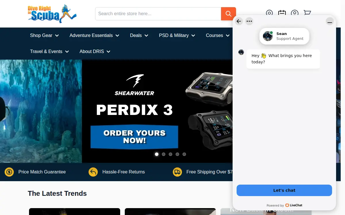 Homepage of Dive Right in Scuba, INC.