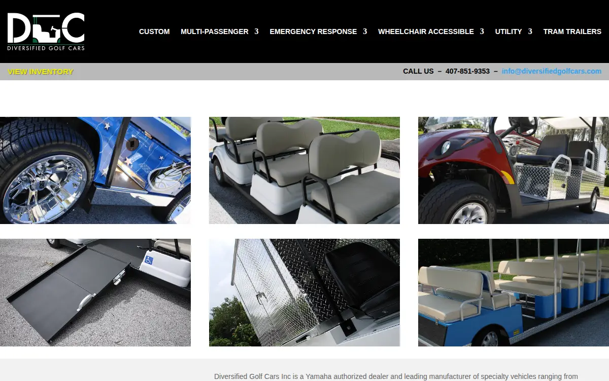Homepage of Diversified Golf Cars, INC.