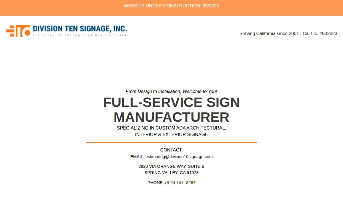 Homepage of Division Ten Signage INC
