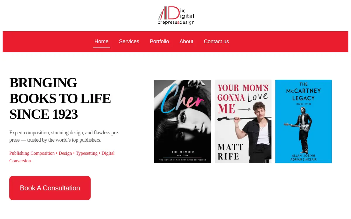 Homepage of Dix Digital Prepress INC