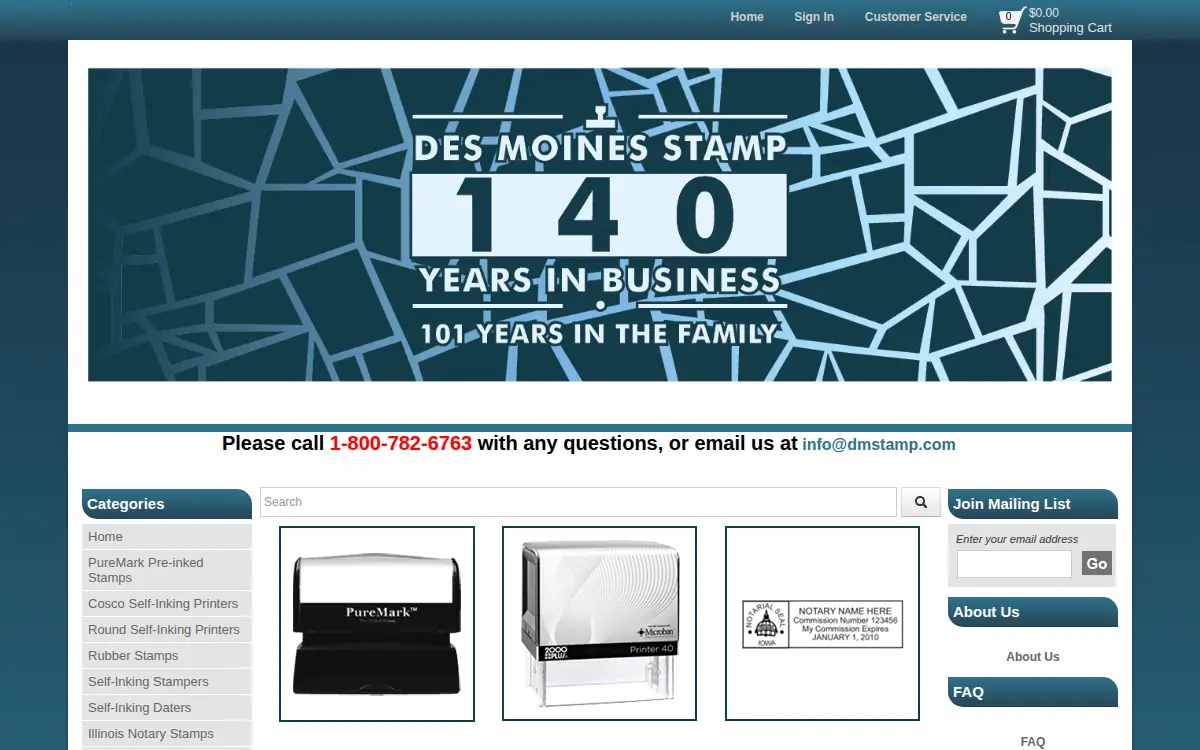 Homepage of Des Moines Stamp Manufacturing CO