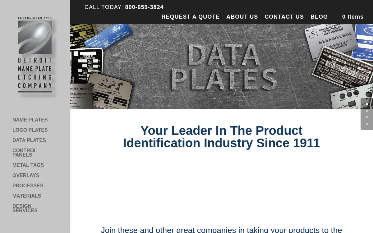 Homepage of Detroit Name Plate Etching, INC.
