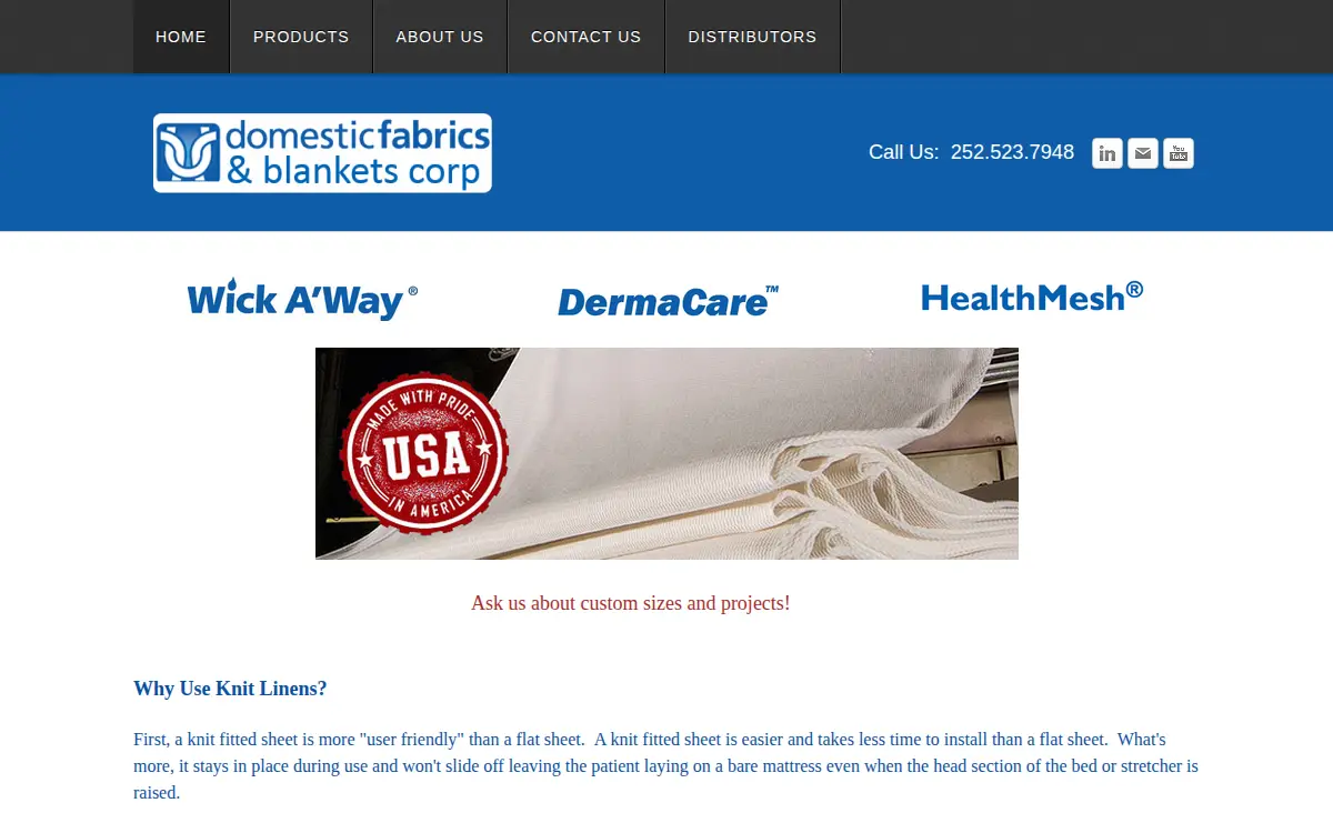 Homepage of Domestic Fabrics and Blankets CORP.