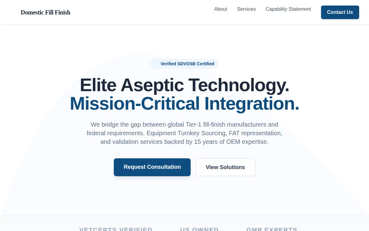 Homepage of Domestic Fill Finish Solutions LLC