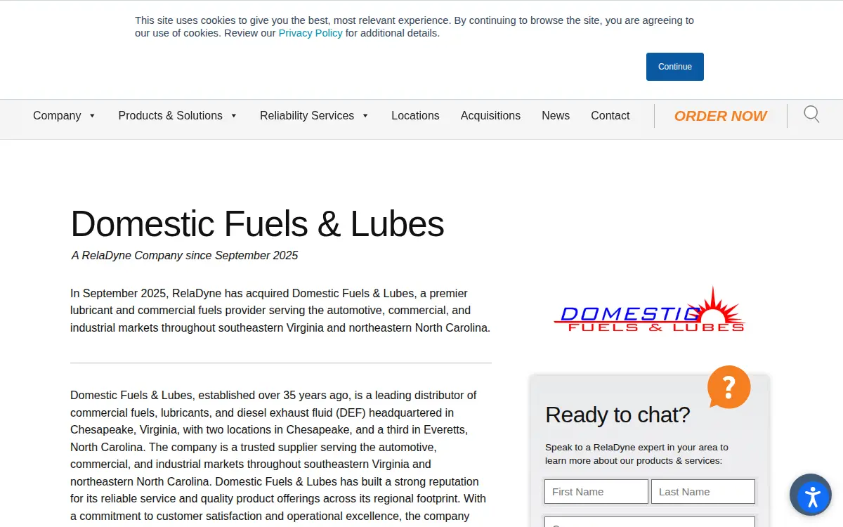 Homepage of Domestic Fuels & Lubes, INC.