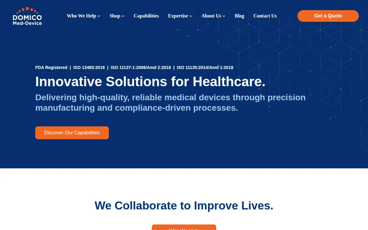 Homepage of Domico Med-device LLC