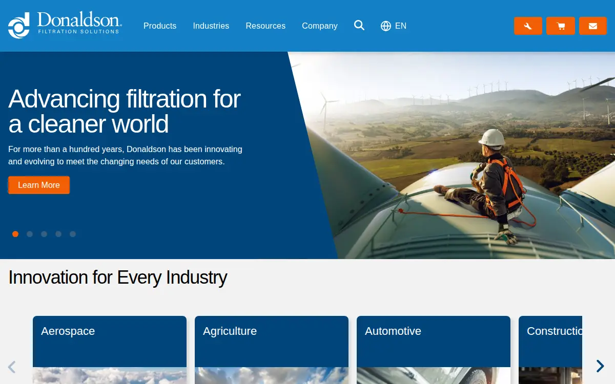 Homepage of Donaldson CO INC