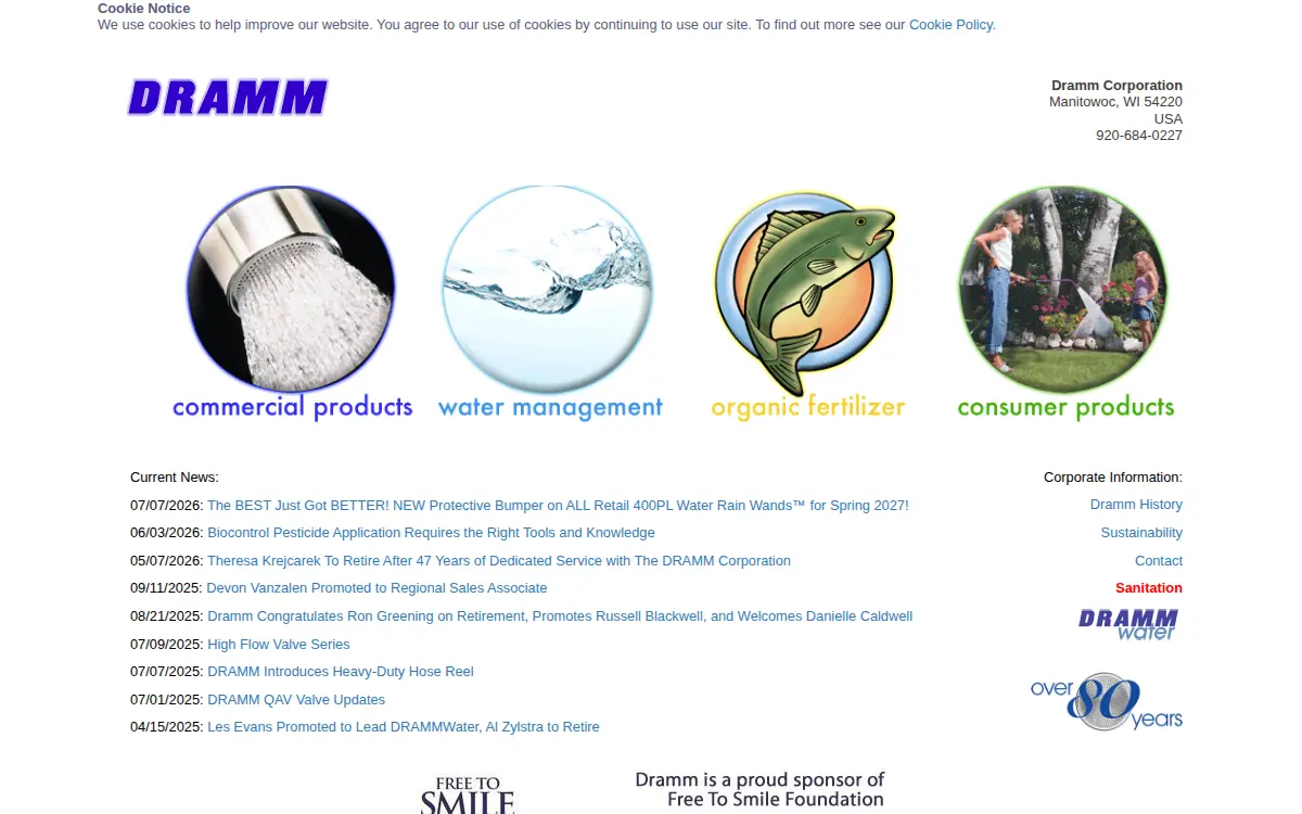 Homepage of Dramm Corporation of Manitowoc