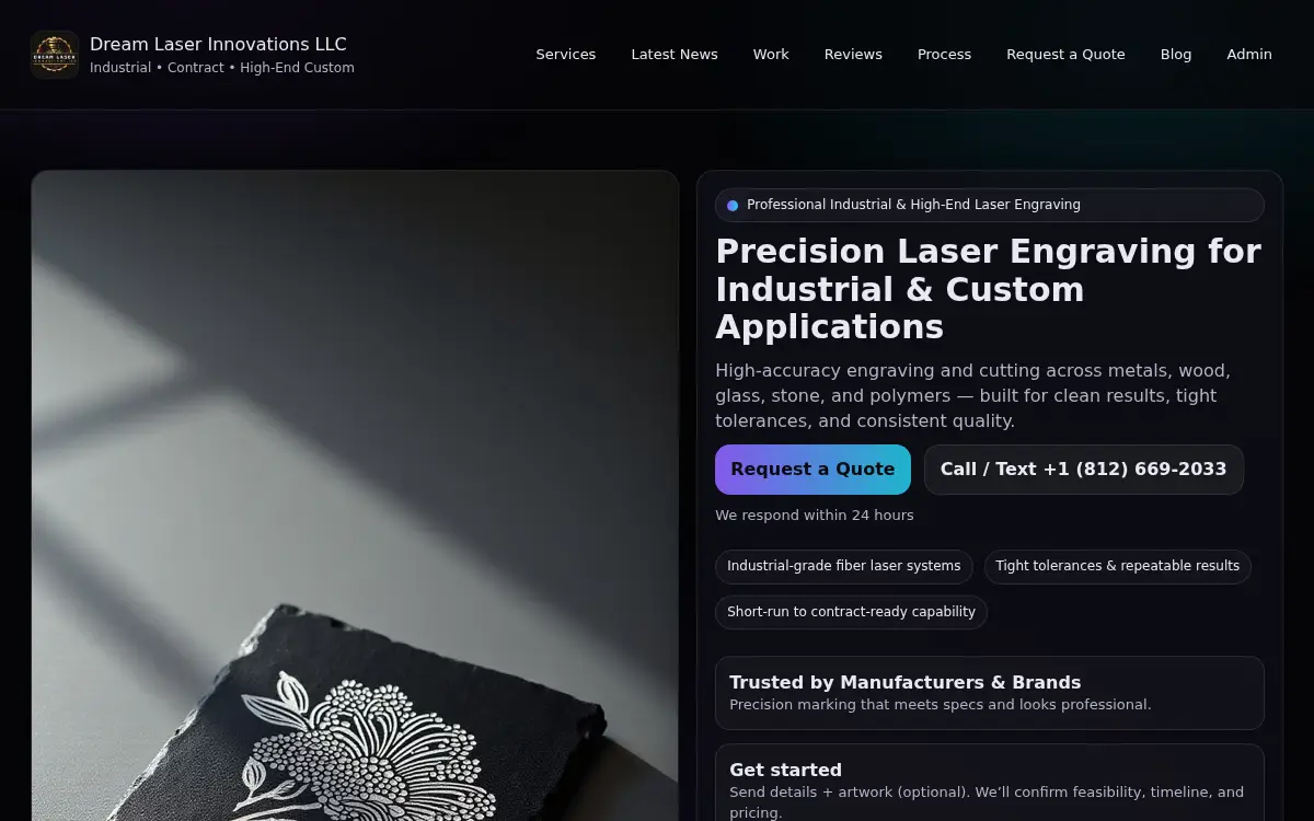 Homepage of Dream Laser Innovations LLC