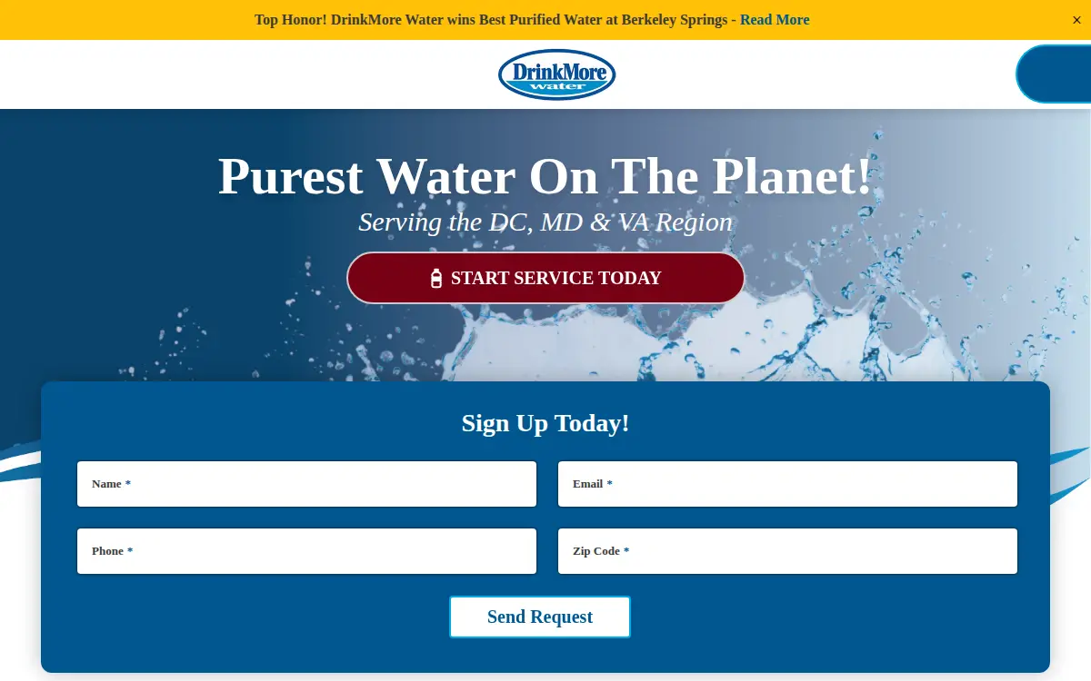 Homepage of Drinkmore Water LLC