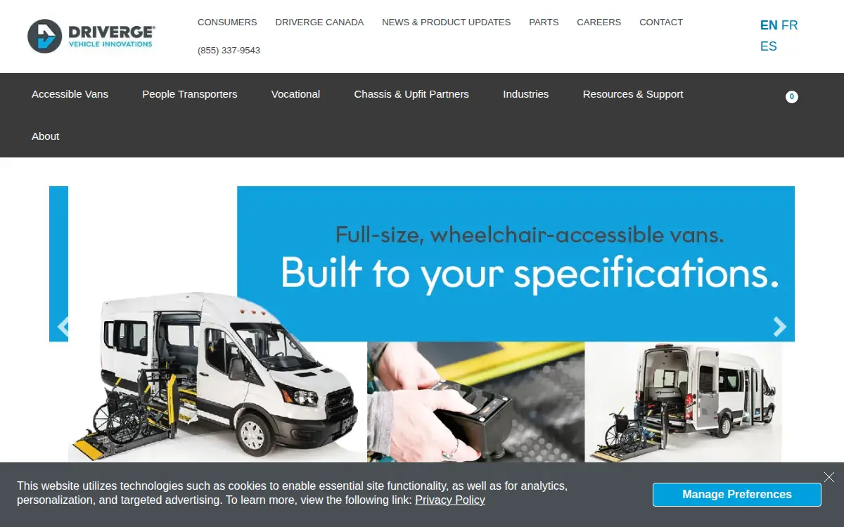 Homepage of Driverge Vehicle Innovations, LLC