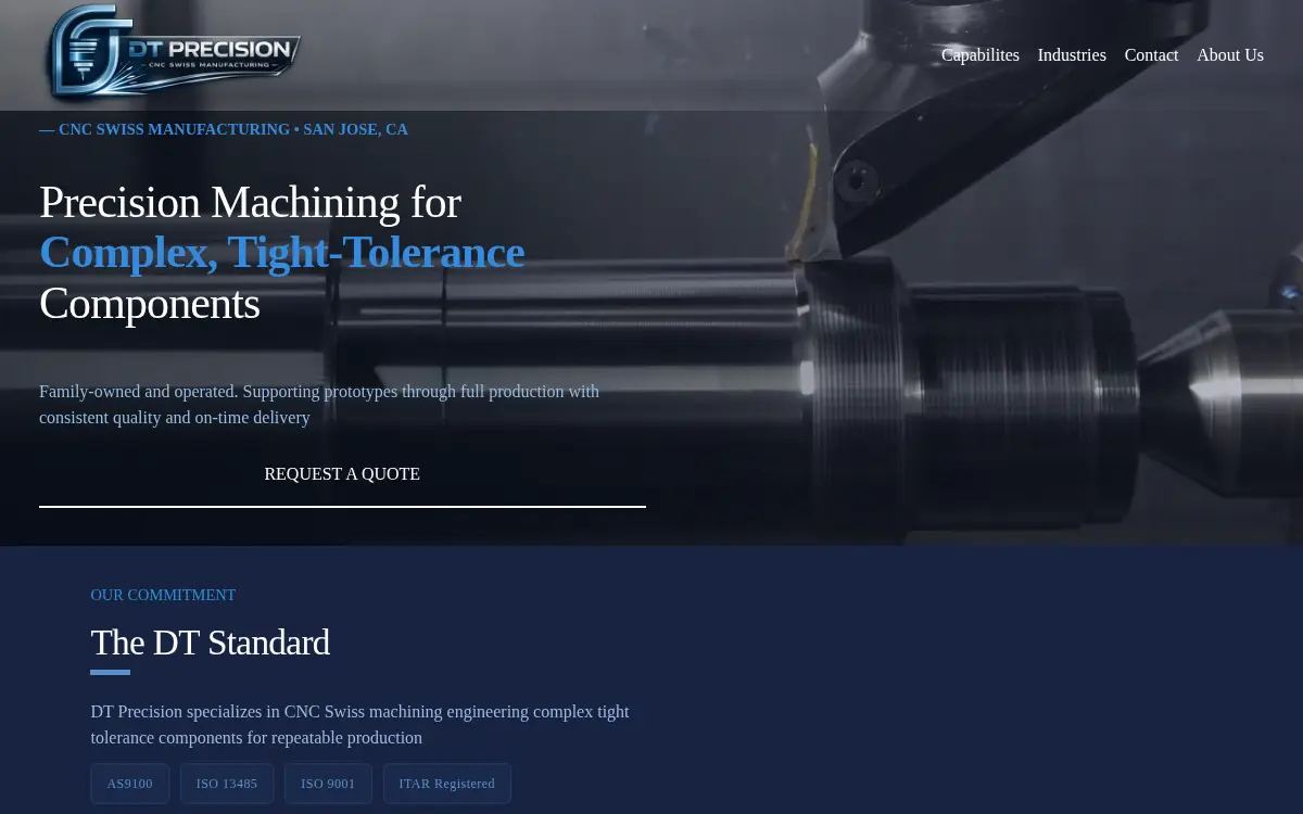 Homepage of Dt Precision, LLC