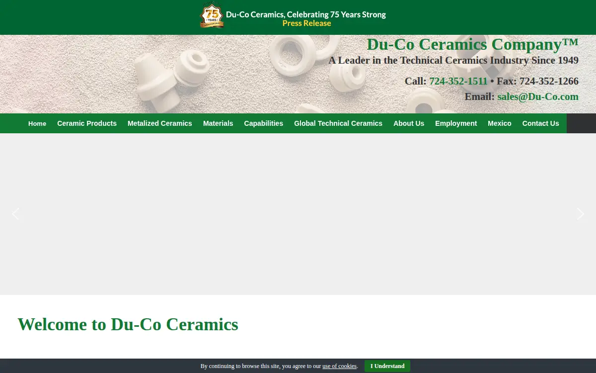 Homepage of Du-co Ceramics Company