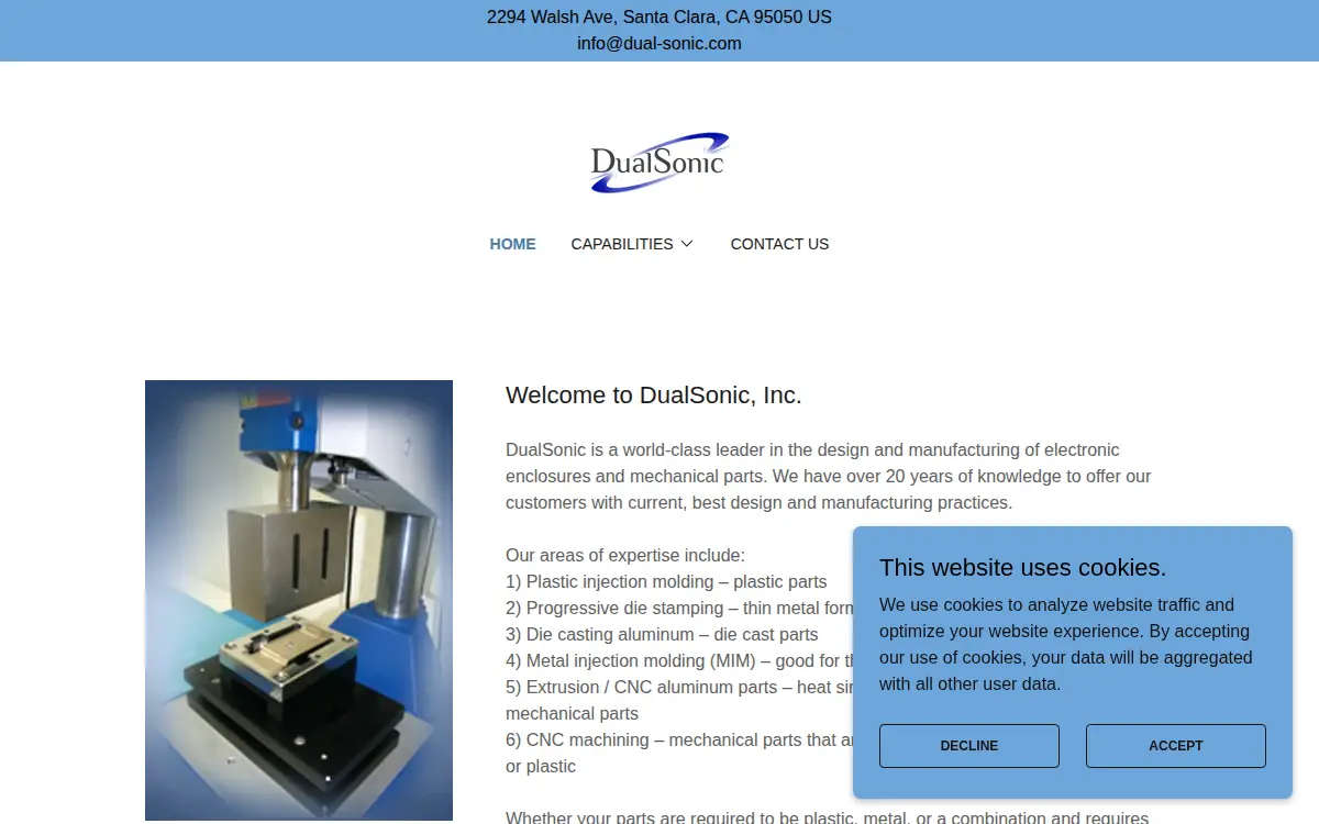Homepage of Dualsonic, INC.