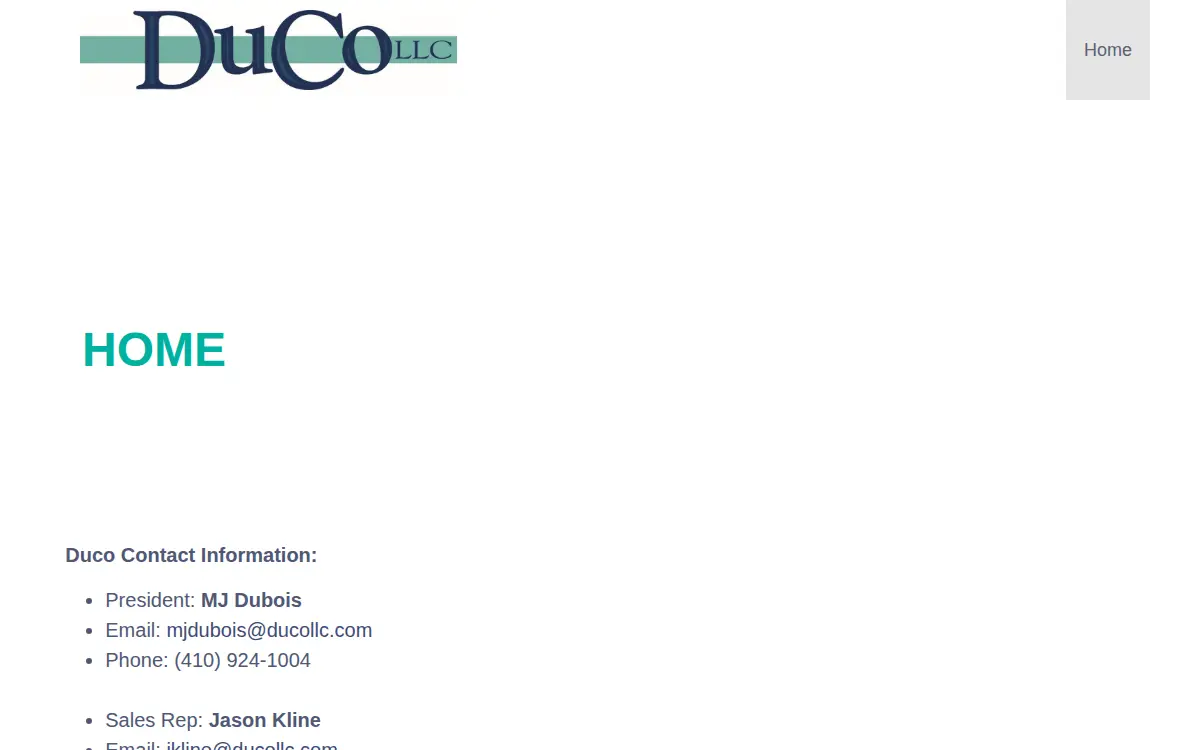 Homepage of Duco, LLC