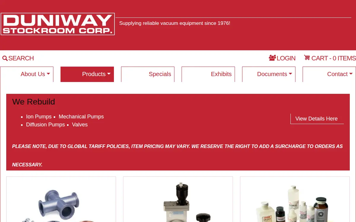 Homepage of Duniway Stockroom Corporation