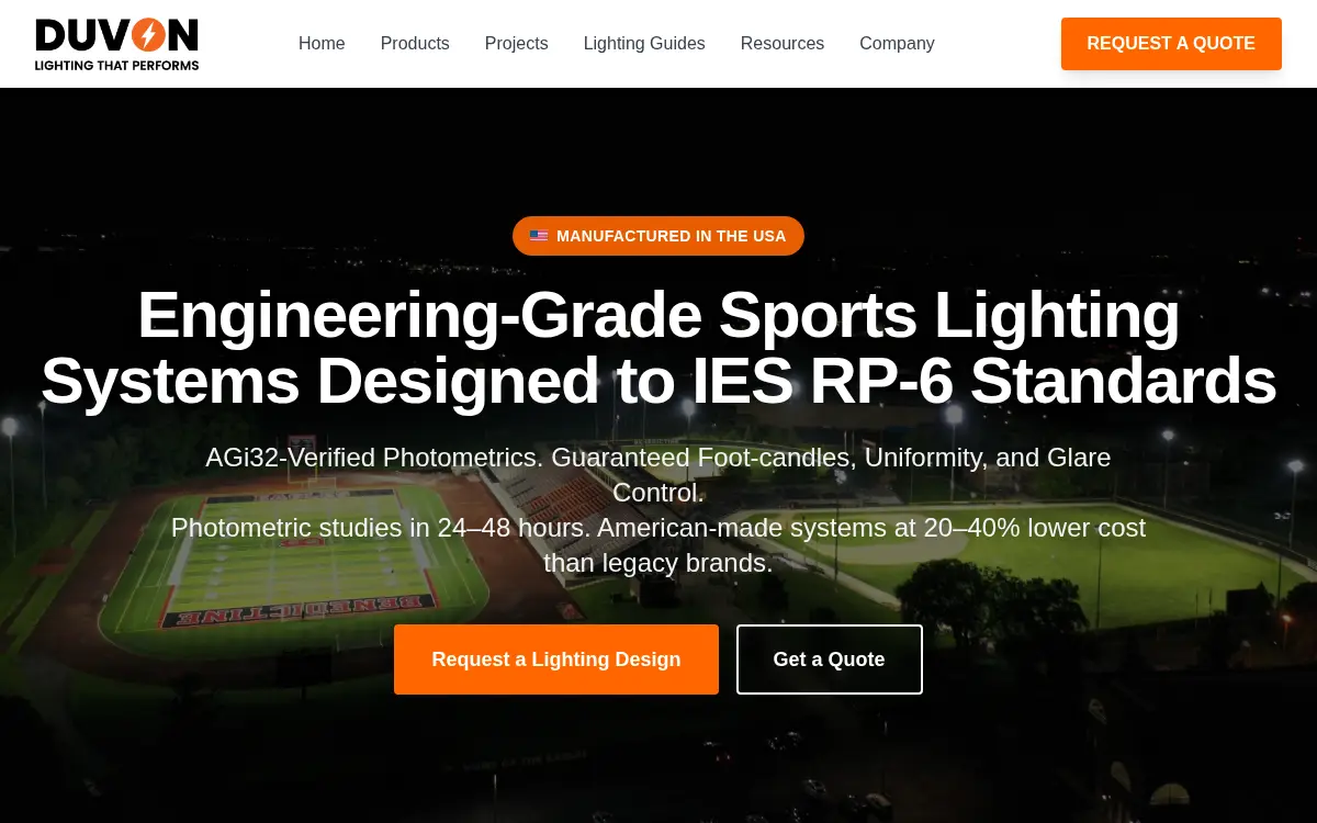 Homepage of Duvon Lighting, LLC