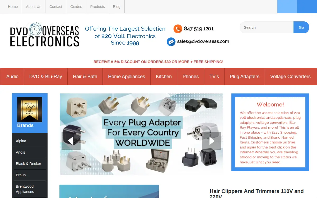 Homepage of Dual Voltage Distributors INC