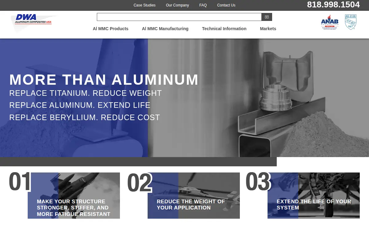Homepage of Dwa Aluminum Composites Usa, INC