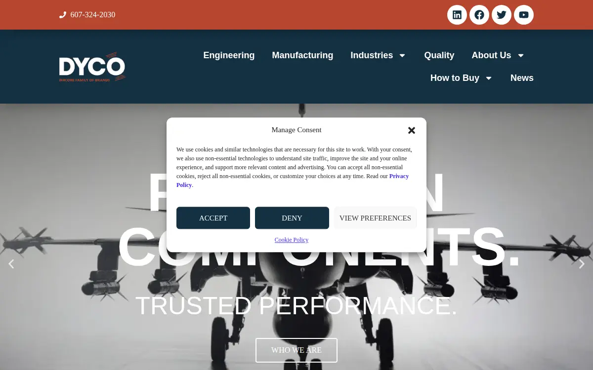 Homepage of Dyco Manufacturing, LLC