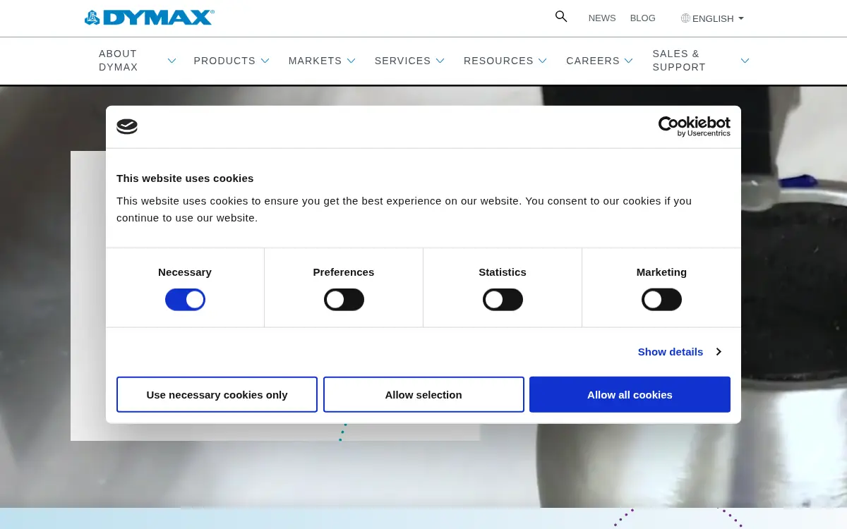 Homepage of Dymax CORP