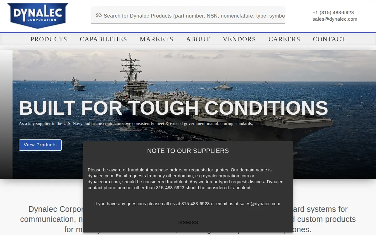 Homepage of Dynalec Corporation