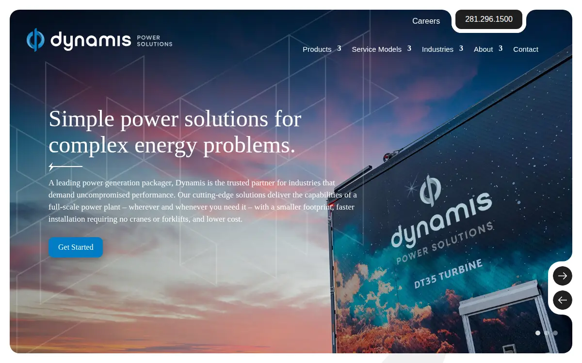 Homepage of Dynamis Power Solutions LLC
