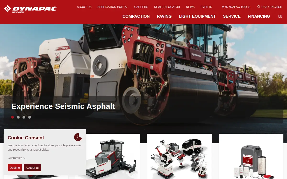 Homepage of Dynapac North America LLC