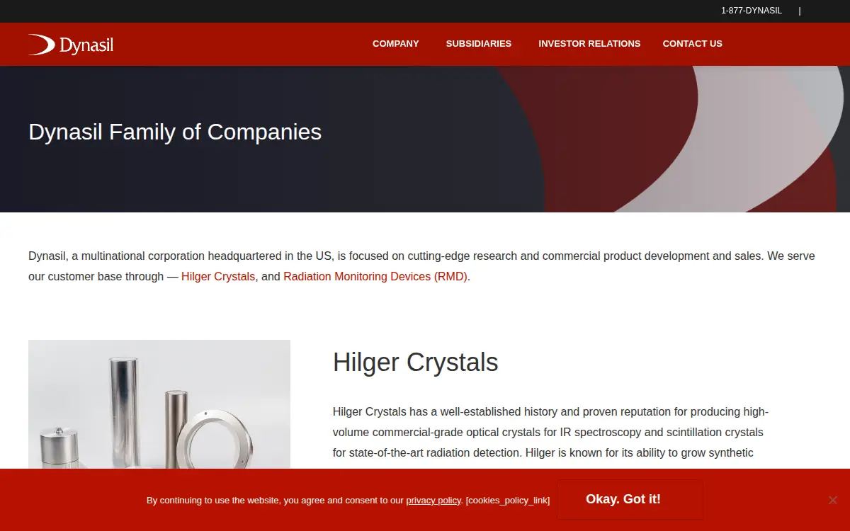 Homepage of Dynasil Corporation of America