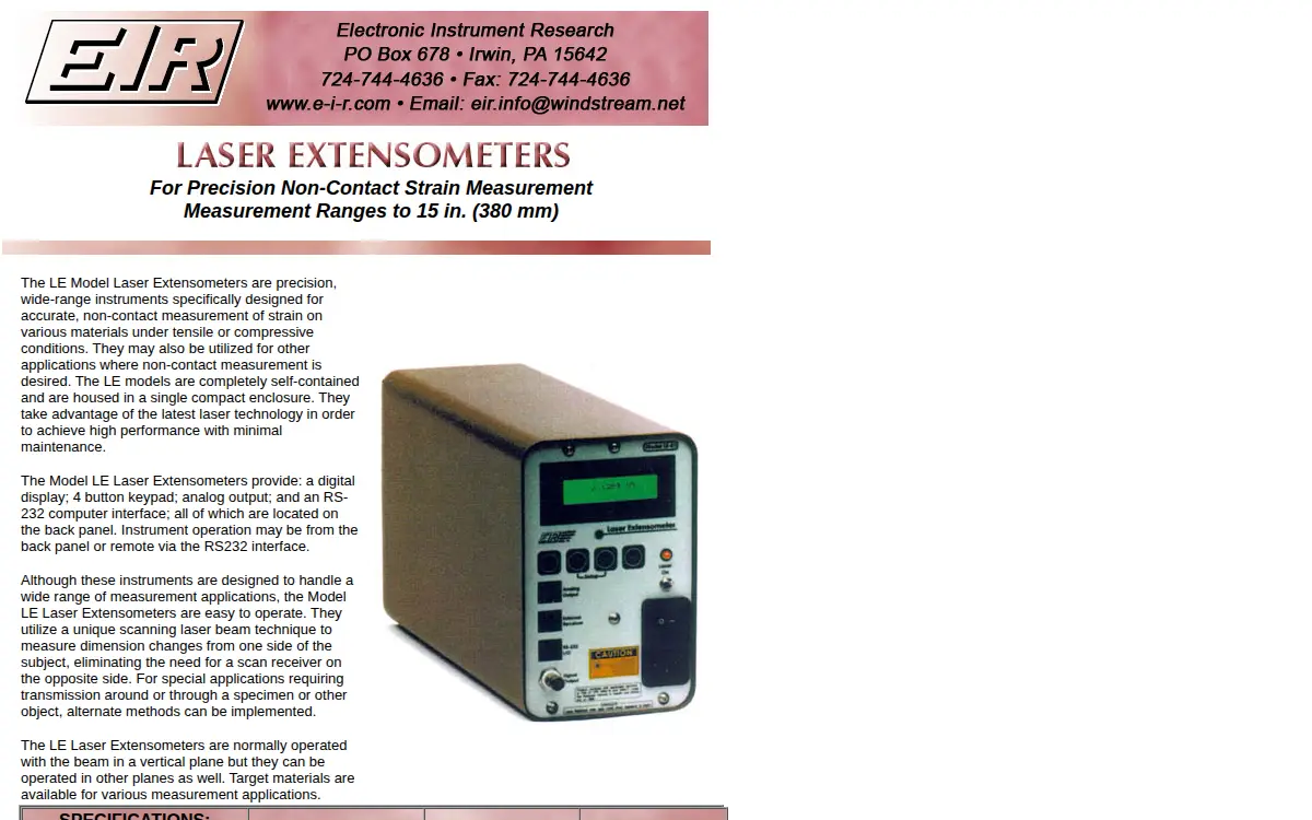 Homepage of Electronic Instrument Research LTD