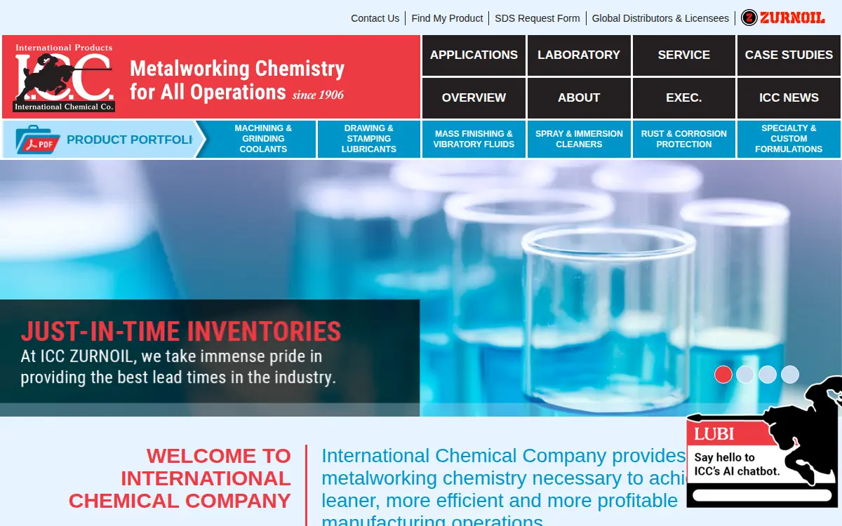Homepage of International Chemical Company