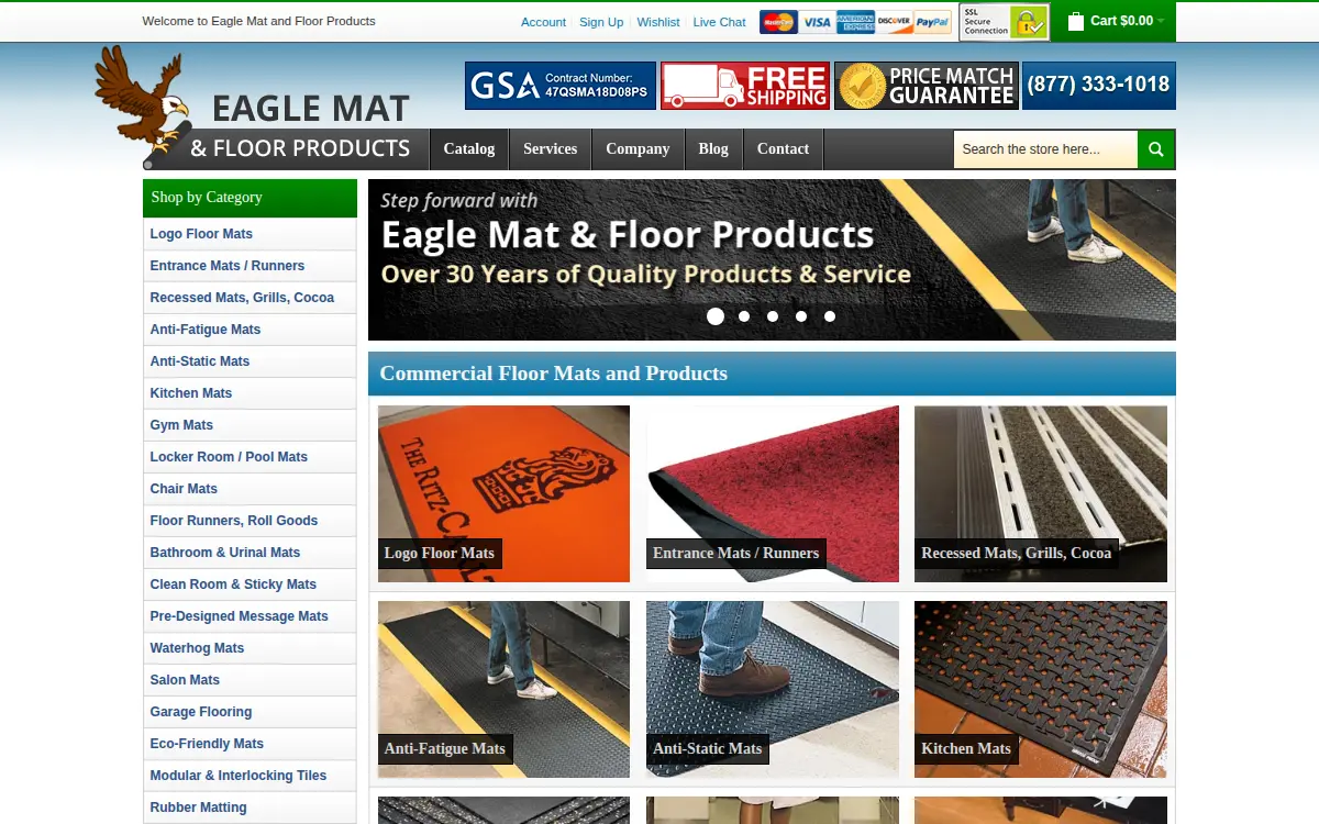 Homepage of Eagle Mat & Floor Products INC