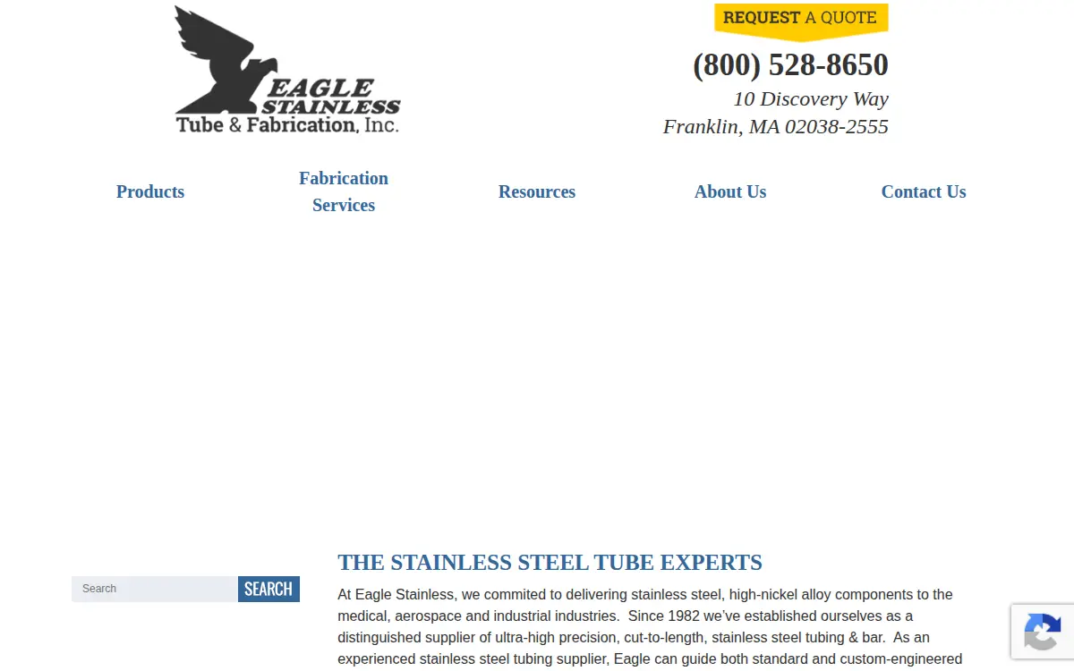 Homepage of Eagle Stainless Tube & Fabrication, INC.