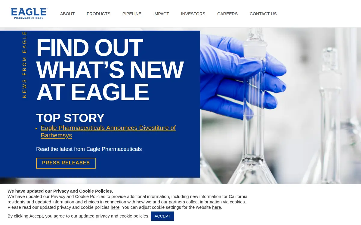 Homepage of Eagle Pharmaceuticals, INC.