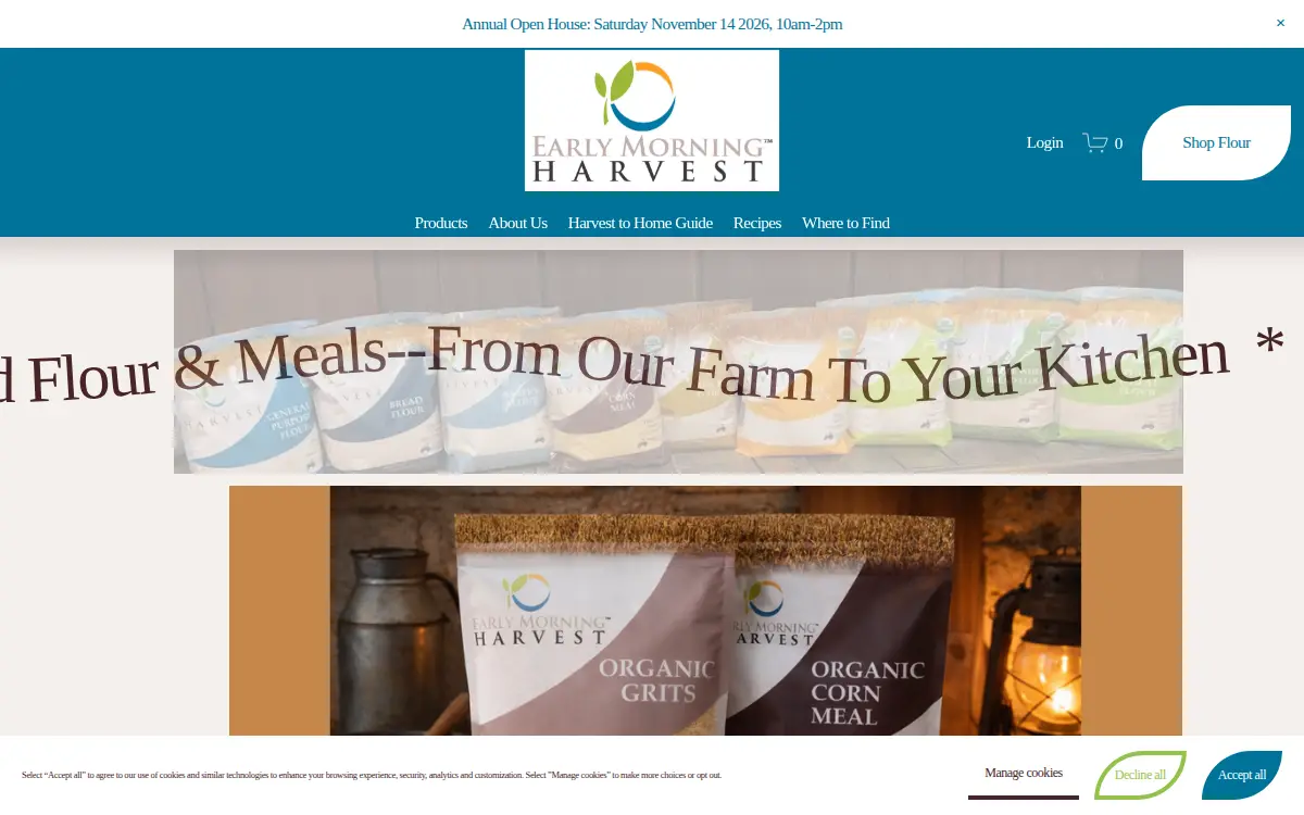 Homepage of Early Morning Harvest, LLC