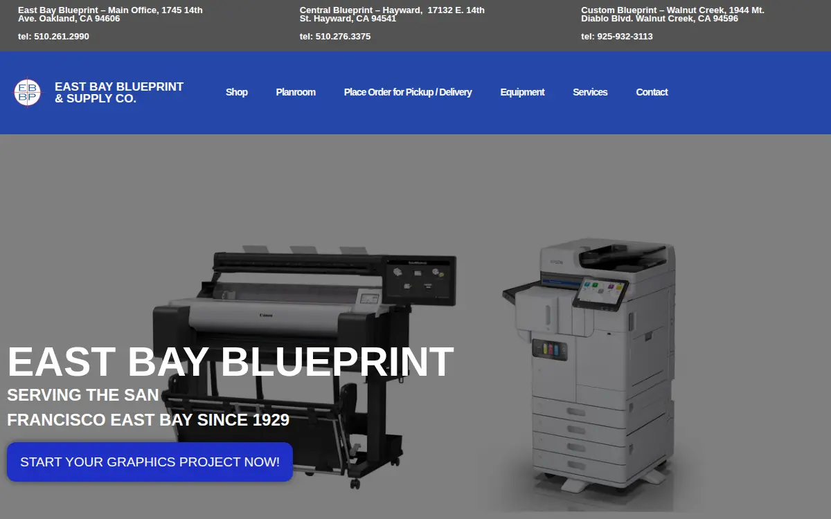 Homepage of East Bay Blue Print & Supply CO.