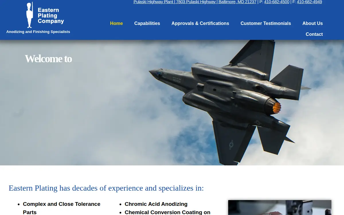 Homepage of Eastern Plating Company, INC.