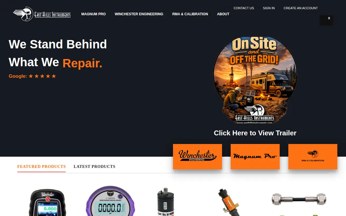 Homepage of East Hills Instrument, INC