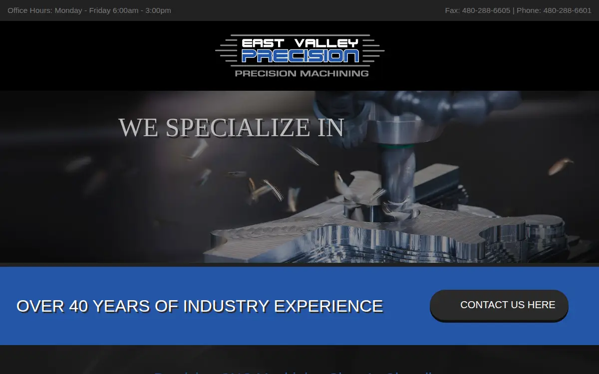 Homepage of East Valley Precision Ii, LLC