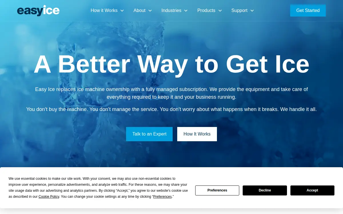 Homepage of Easy Ice, LLC