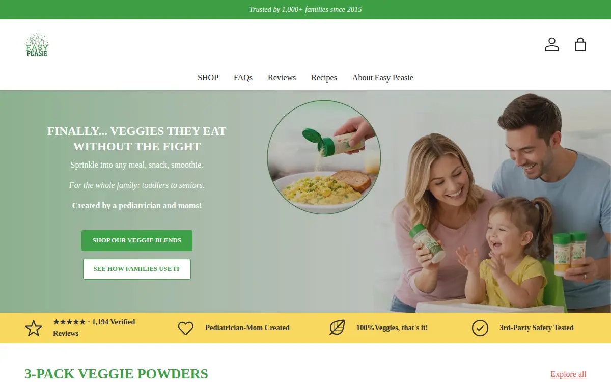 Homepage of Easy Peasie LLC