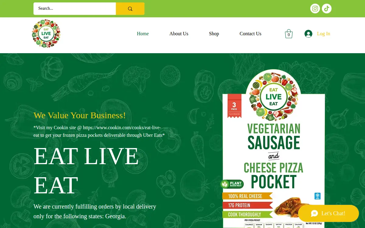 Homepage of Eat Live Eat LLC